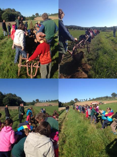 kinderen trekken ploeg
